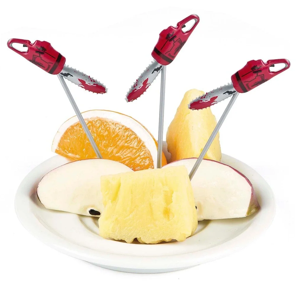 25 Chainsaw Cocktail Picks Set Red Horror Slasher Movie Halloween Party Barware